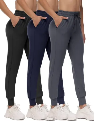 3 Pack Joggers for Women - Black Sweatpants with Pockets Plus Size Comfy Lounge Yoga Pants (S-5XL)