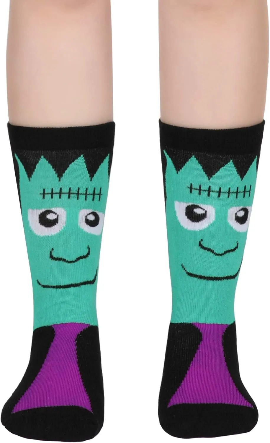 4 Pairs Halloween Novelty Socks Pumpkins Bats Socks Colorful Funny Crew Socks for Women and Men (Color Set