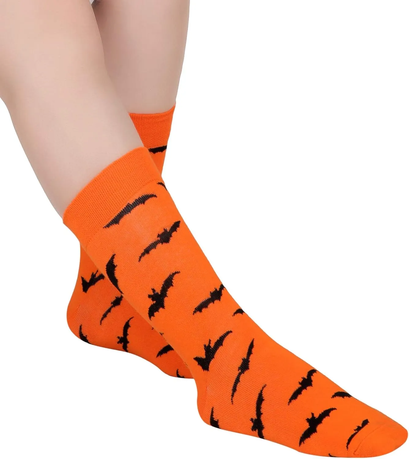 4 Pairs Halloween Novelty Socks Pumpkins Bats Socks Colorful Funny Crew Socks for Women and Men (Color Set