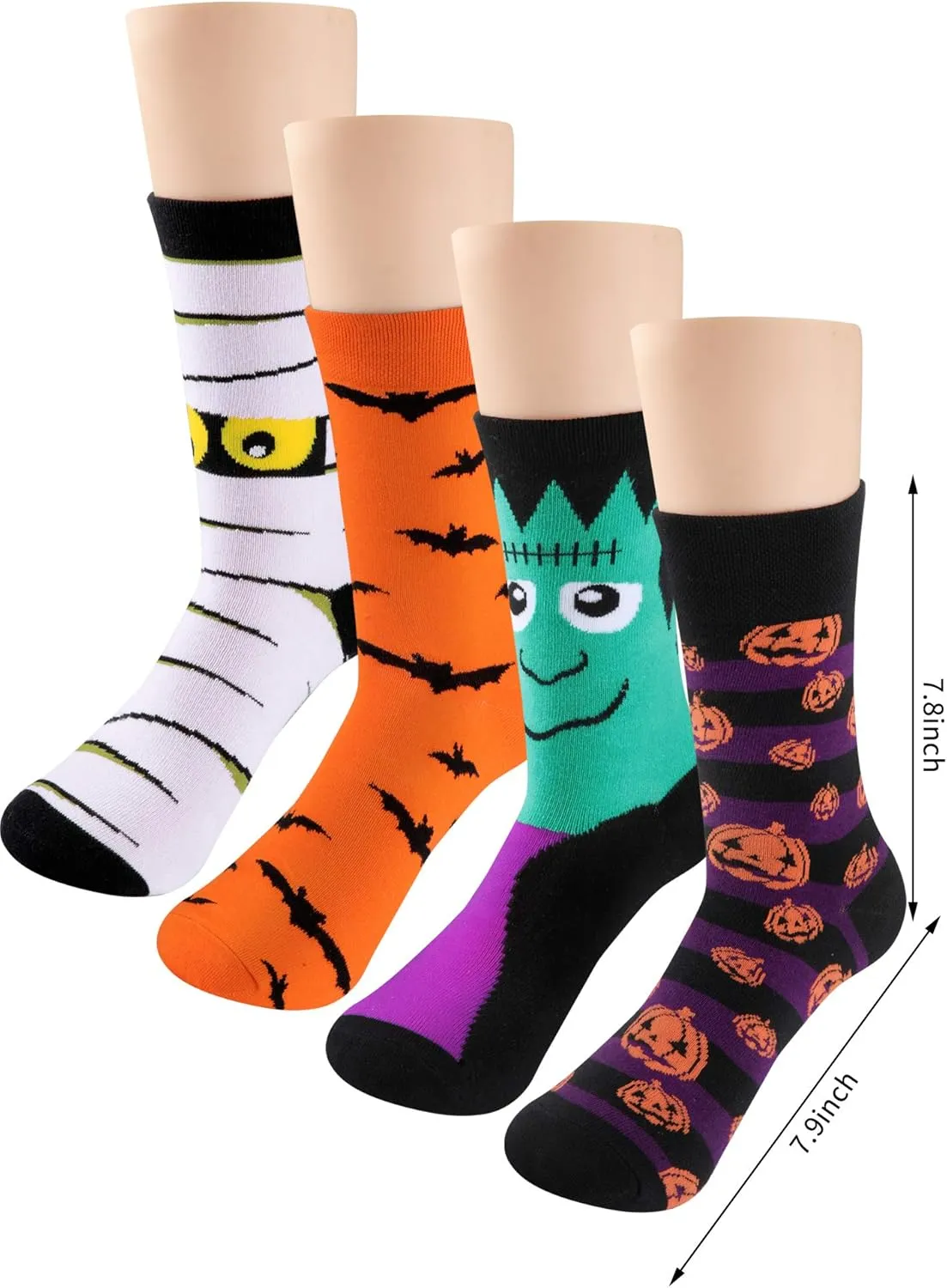 4 Pairs Halloween Novelty Socks Pumpkins Bats Socks Colorful Funny Crew Socks for Women and Men (Color Set