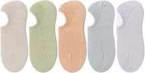 5 Pairs Women Summer Thin Athletic Boat Socks Breathable Mesh Non-Slip Ankle No Show Invisible Short Liner Socks