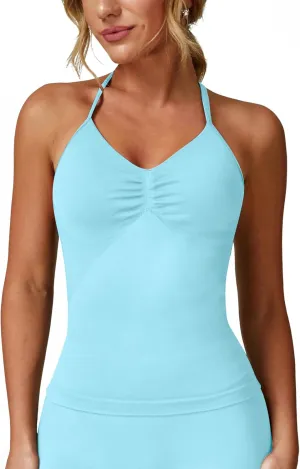 ABOCIW Womens Impact Longline Strappy Top Halter Sports Bra Sleeveless Gym Yoga Workout Tank Tops with Bra