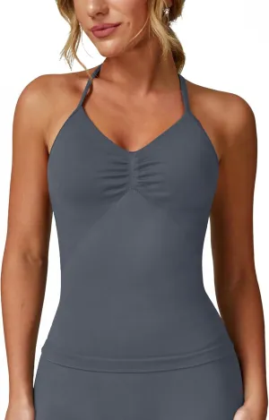 ABOCIW Womens Impact Longline Strappy Top Halter Sports Bra Sleeveless Gym Yoga Workout Tank Tops with Bra