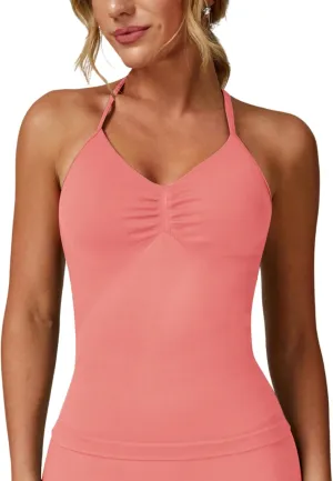 ABOCIW Womens Impact Longline Strappy Top Halter Sports Bra Sleeveless Gym Yoga Workout Tank Tops with Bra