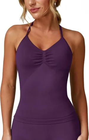 ABOCIW Womens Impact Longline Strappy Top Halter Sports Bra Sleeveless Gym Yoga Workout Tank Tops with Bra