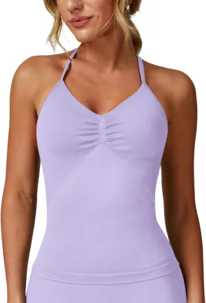 ABOCIW Womens Impact Longline Strappy Top Halter Sports Bra Sleeveless Gym Yoga Workout Tank Tops with Bra