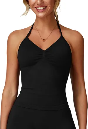 ABOCIW Womens Impact Longline Strappy Top Halter Sports Bra Sleeveless Gym Yoga Workout Tank Tops with Bra