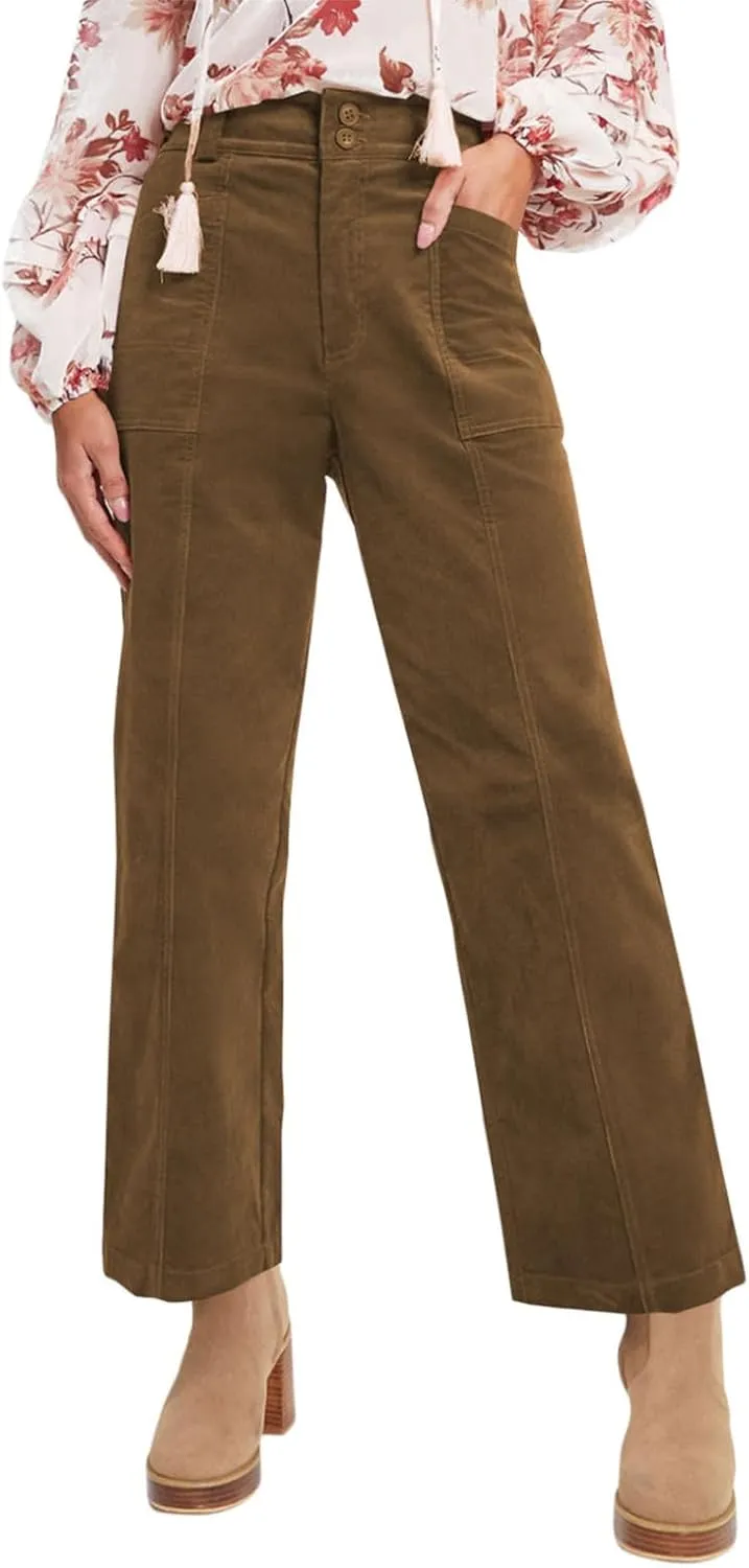Acelitt Womens Casual Winter Straight Leg Elastic Waist Corduroy Pants with Pockets, S-XXL