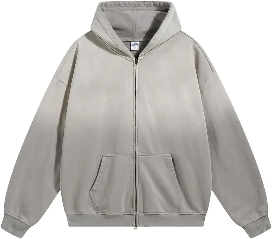 Acid Wash Vintage Hoodie for Women Full Zip Up Hooded Sweatshirt with Pockets Unisex Casual Tops Men