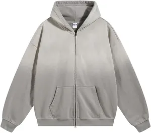 Acid Wash Vintage Hoodie for Women Full Zip Up Hooded Sweatshirt with Pockets Unisex Casual Tops Men