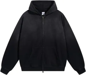 Acid Wash Vintage Hoodie for Women Full Zip Up Hooded Sweatshirt with Pockets Unisex Casual Tops Men