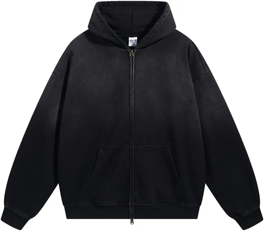 Acid Wash Vintage Hoodie for Women Full Zip Up Hooded Sweatshirt with Pockets Unisex Casual Tops Men