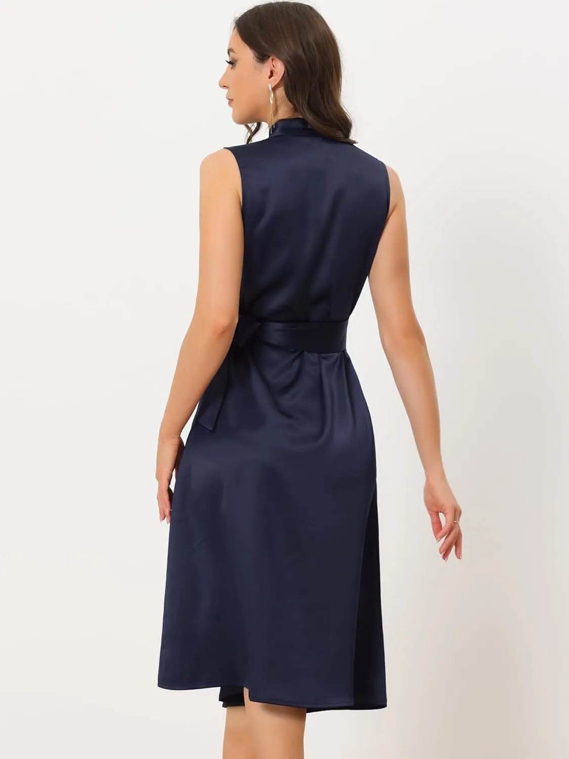 Allegra K Satin Wrap Dress for Women's Summer 2024 Tie Waist V Neck Sleeveless Casual Cocktail Party Midi Dresses
