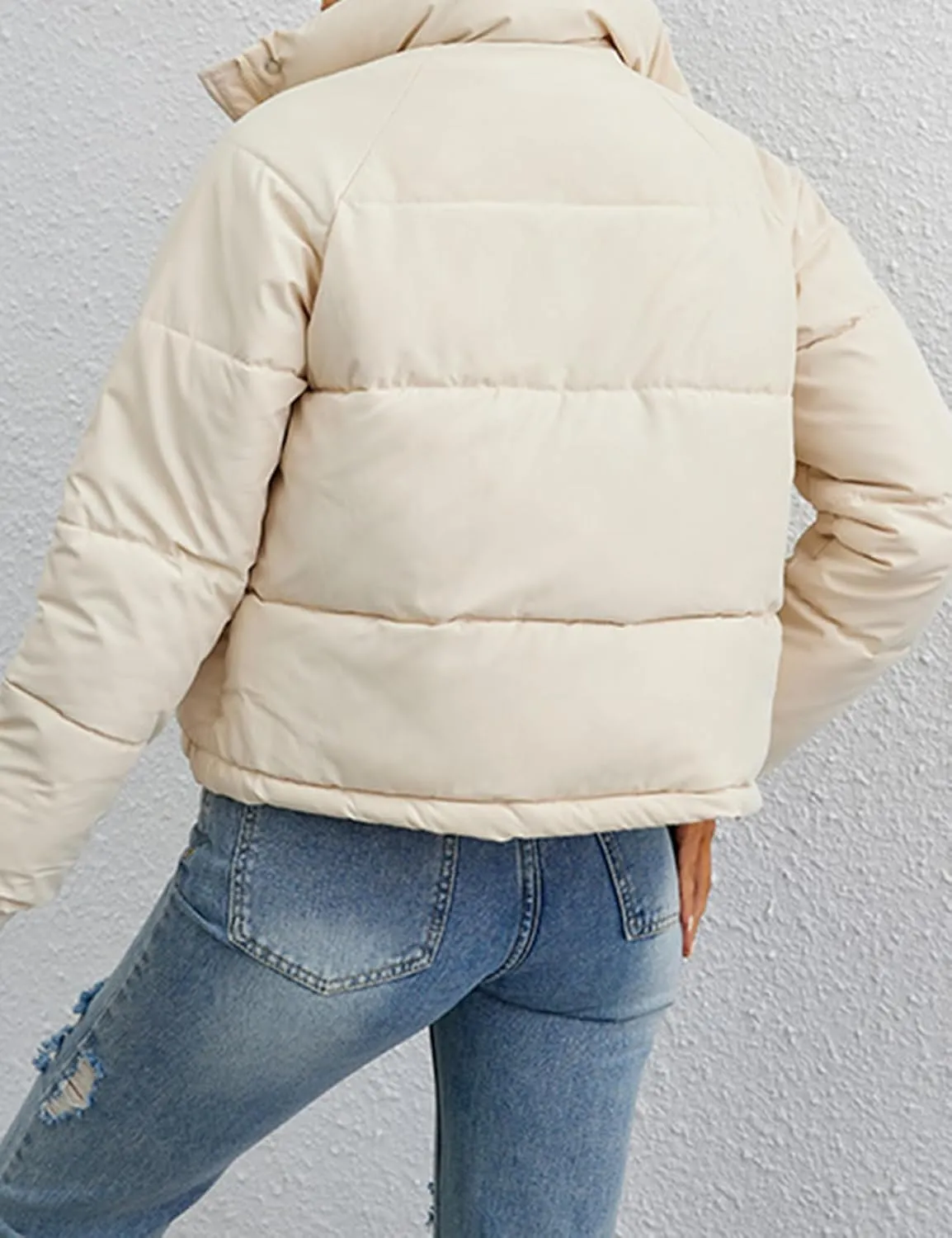 Arssm Womens Zip Up Stand Collar Crop Puffer Jacket Winter Warm Padded Coat Down Jacket Outerwear