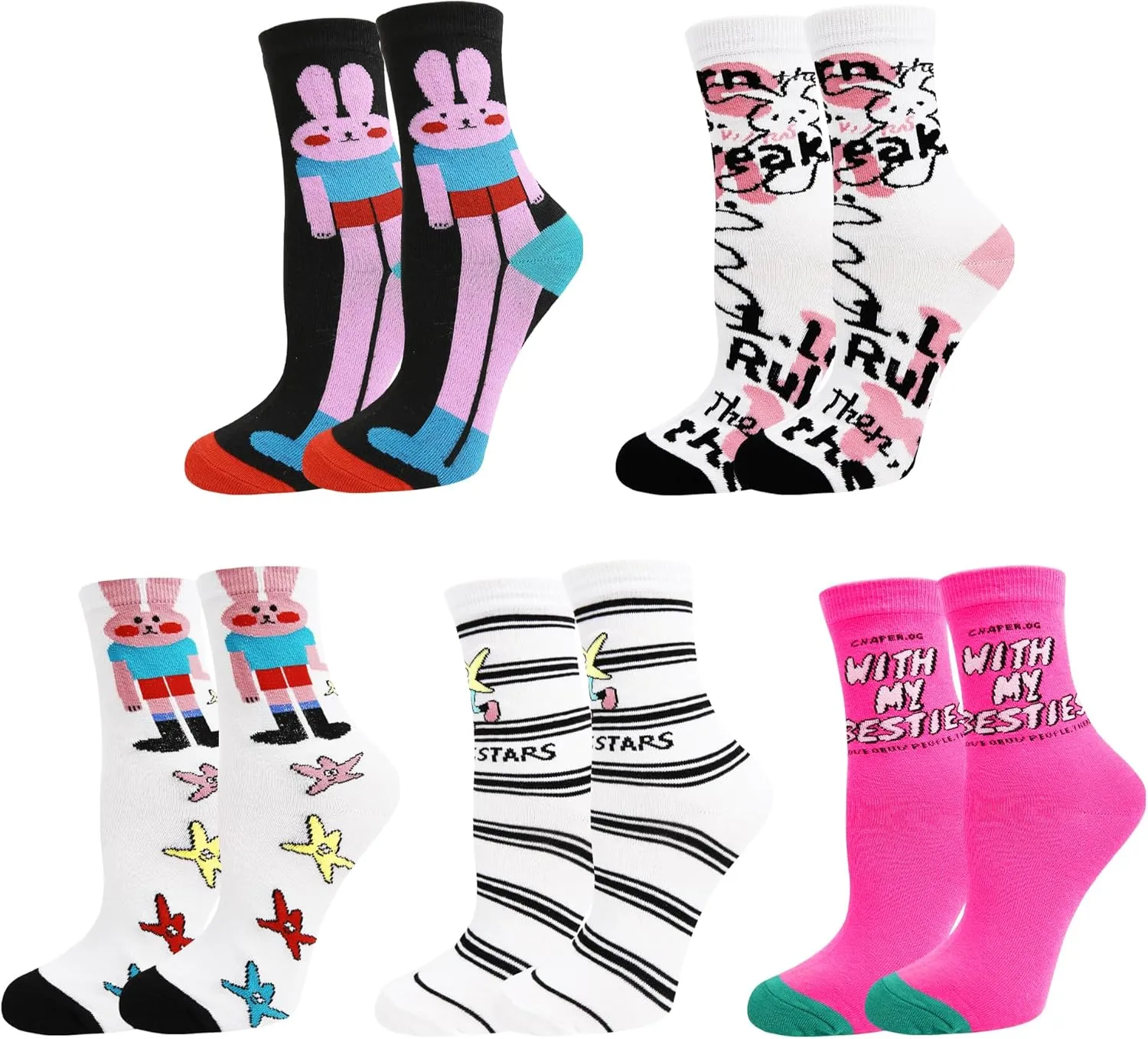 Benefeet Sox Cute Cotton Socks for Women and Girls Fun Cool Patterned Athletic Crew Socks Novelty Casual Dress Sock