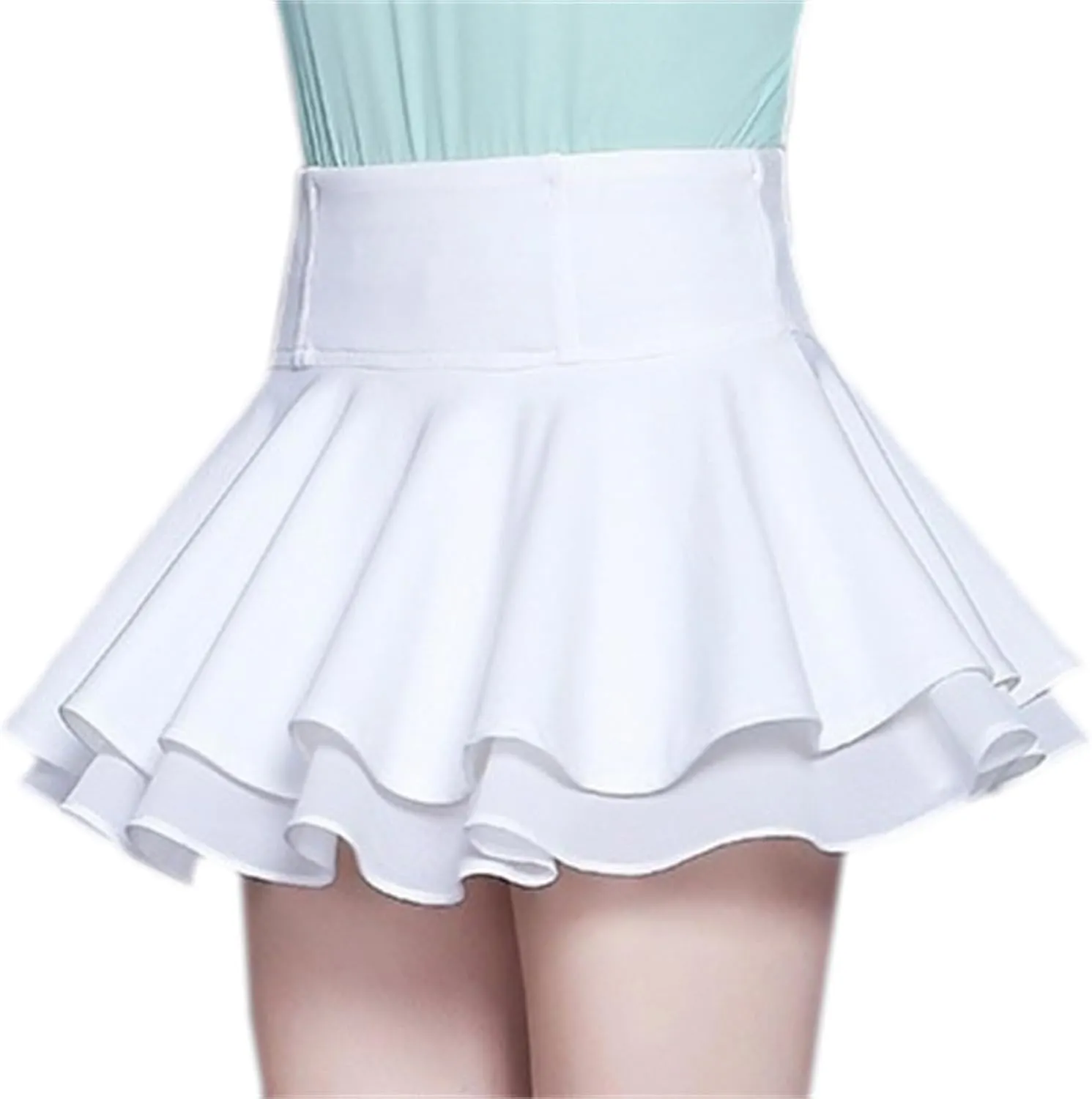 Betusline Women's High Waisted Ruffle Flared Skirt Layered Swing Mini Skirts