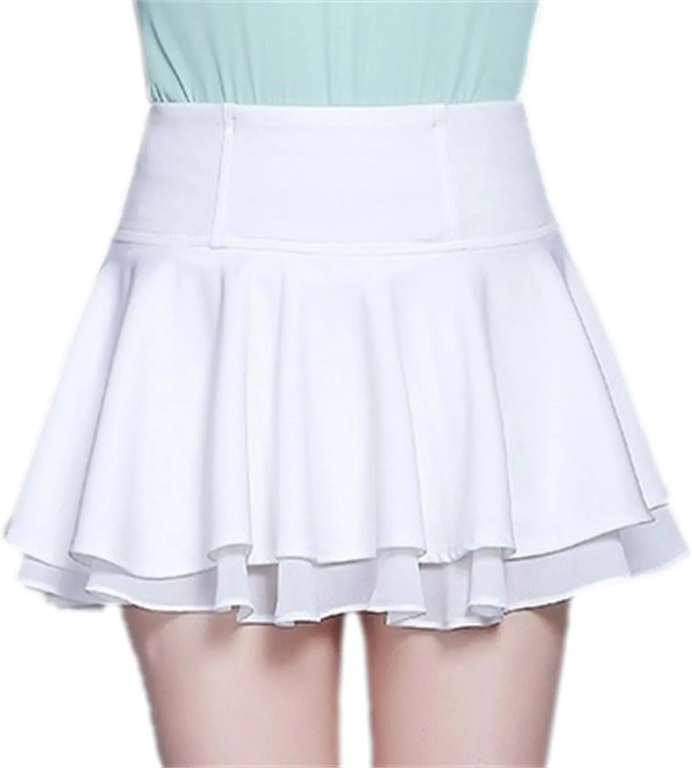 Betusline Women's High Waisted Ruffle Flared Skirt Layered Swing Mini Skirts