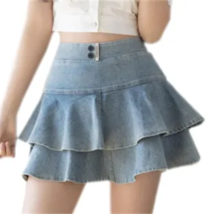 Betusline Women's High Waisted Ruffle Flared Skirt Layered Swing Mini Skirts