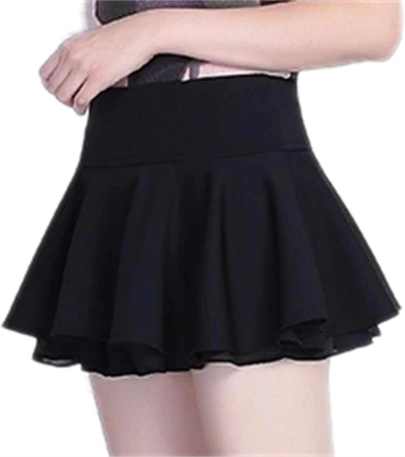Betusline Women's High Waisted Ruffle Flared Skirt Layered Swing Mini Skirts