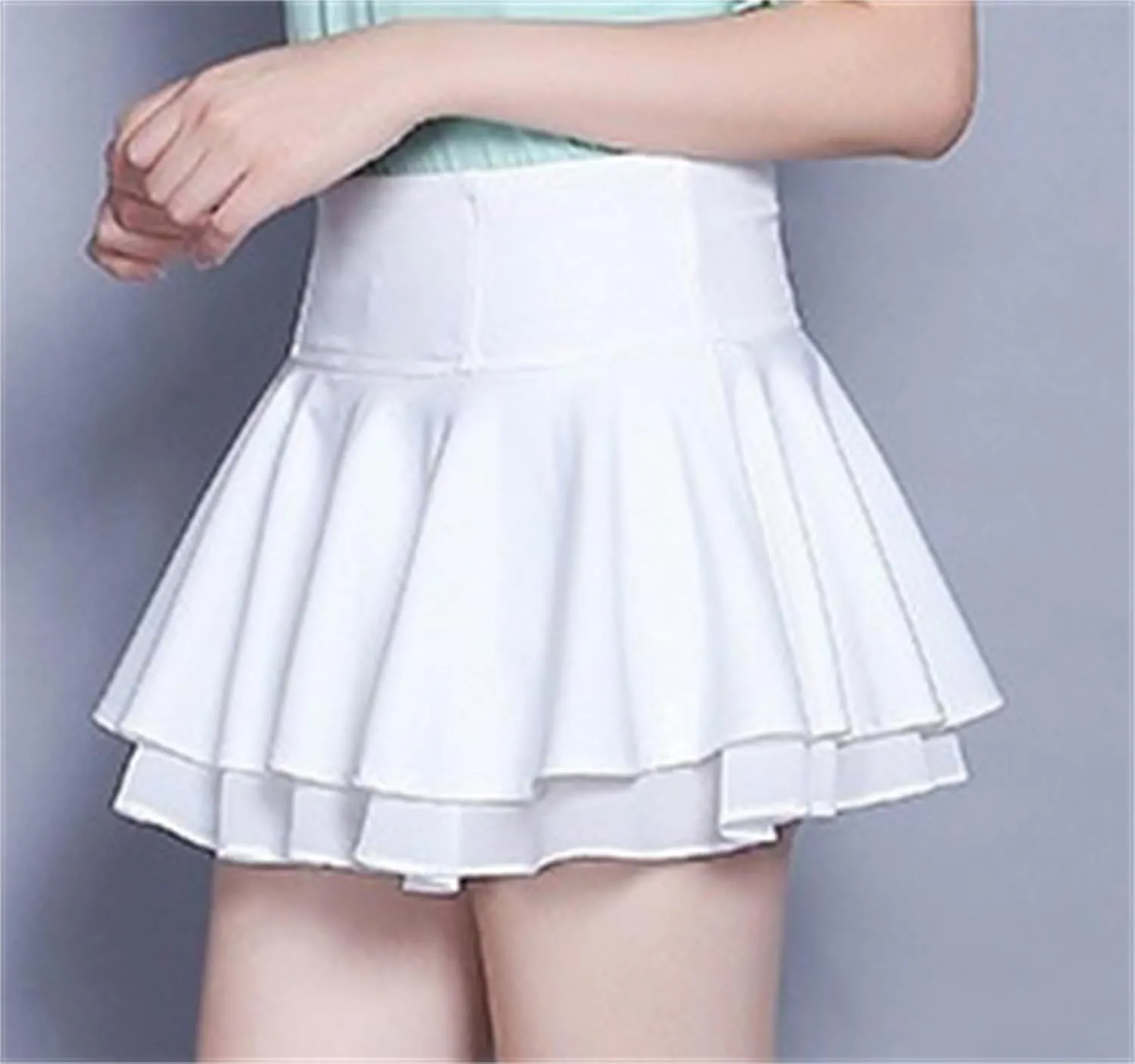 Betusline Women's High Waisted Ruffle Flared Skirt Layered Swing Mini Skirts