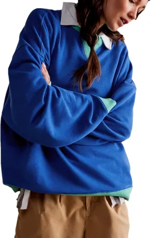 Bozanly Womens Casual Crewneck Color Block Long Sleeve Drop Shoulder Oversized Pullover Tops Sweatshirts