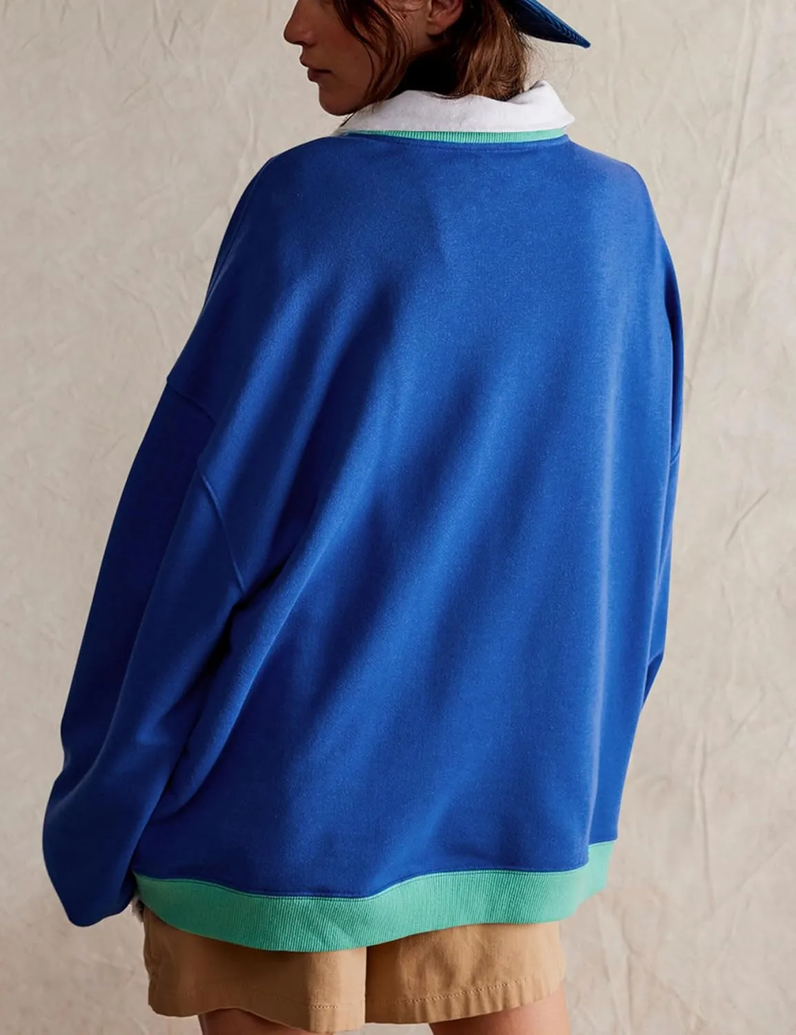 Bozanly Womens Casual Crewneck Color Block Long Sleeve Drop Shoulder Oversized Pullover Tops Sweatshirts