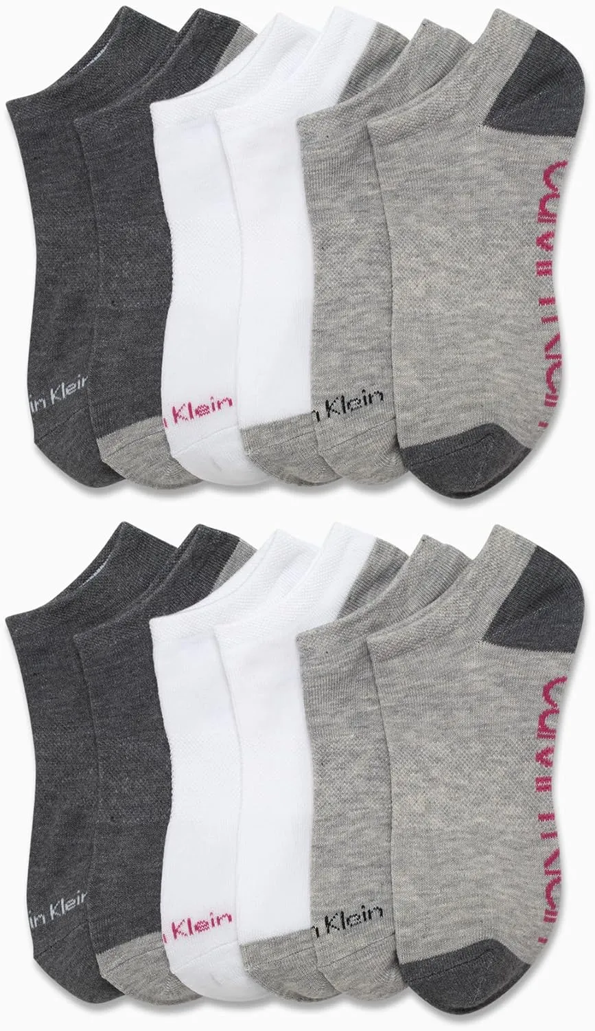 Calvin Klein Women's No Show Socks - 12 Pack Flat Knit Solid Cushioned Athletic Low Cut Ankle Socks for Women (Sizes: 4-10)