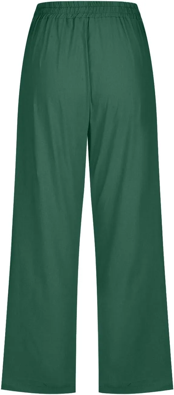 Capri Pants for Women Casual 2024 Pants Drawstring Elastic Trousers Comfy Straight Leg Long Womens Capris with