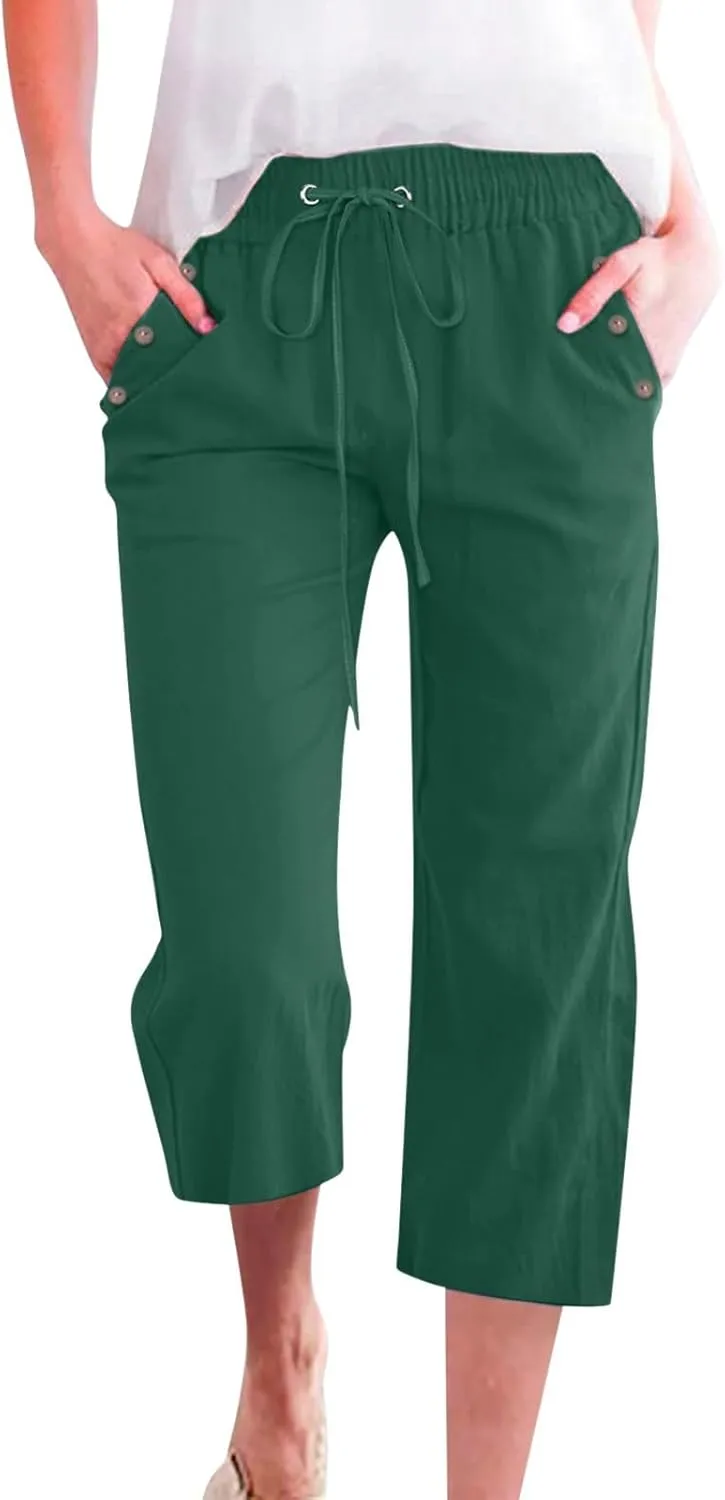 Capri Pants for Women Casual 2024 Pants Drawstring Elastic Trousers Comfy Straight Leg Long Womens Capris with
