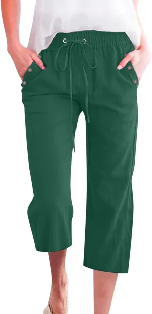 Capri Pants for Women Casual 2024 Pants Drawstring Elastic Trousers Comfy Straight Leg Long Womens Capris with