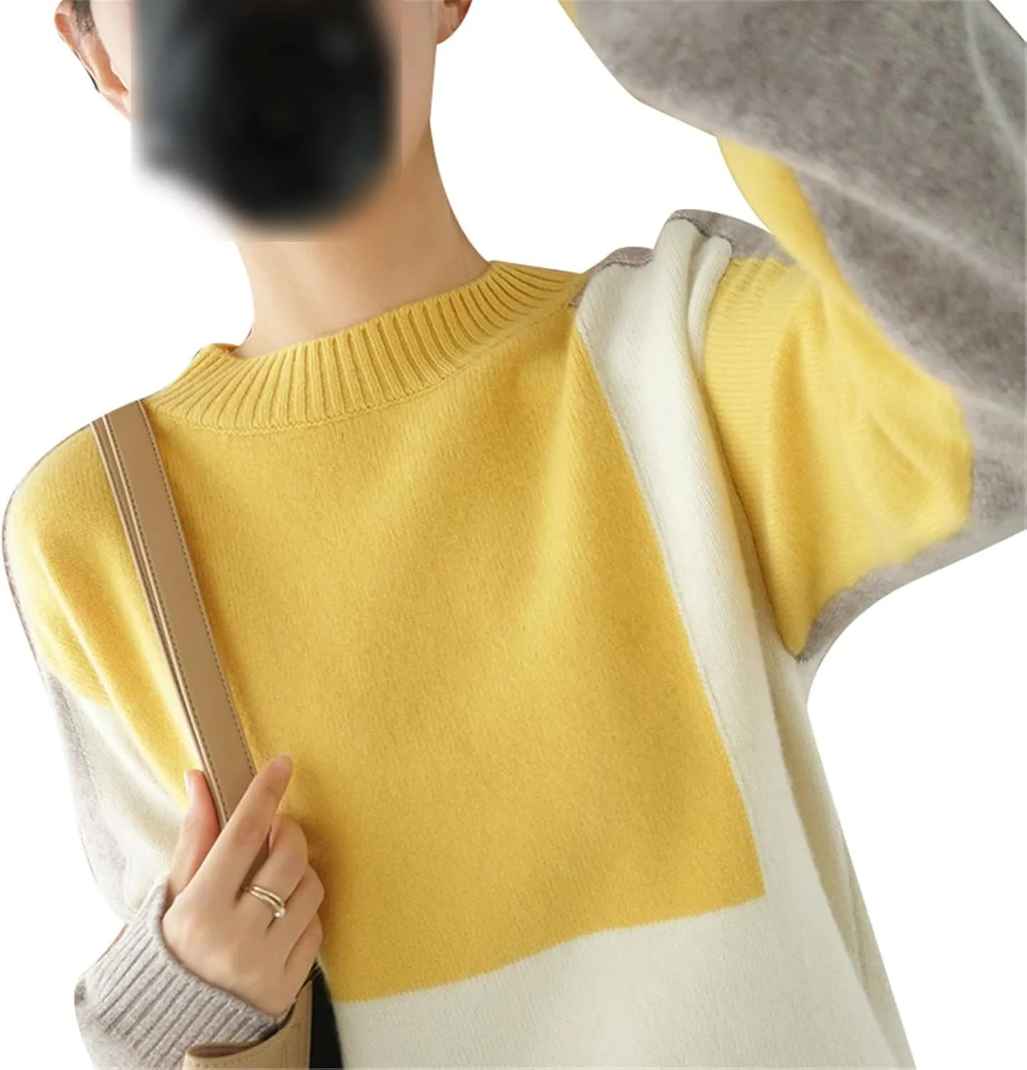 Cashmere Sweater Women O Neck Color Matching 100% Wool Cardigan Fashion Plus Size Warm Knit Bottoming Shirt