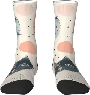 Casual Crew Socks for Men Women Funny Novelty Fun Dress Socks, Cat Pattern Pet
