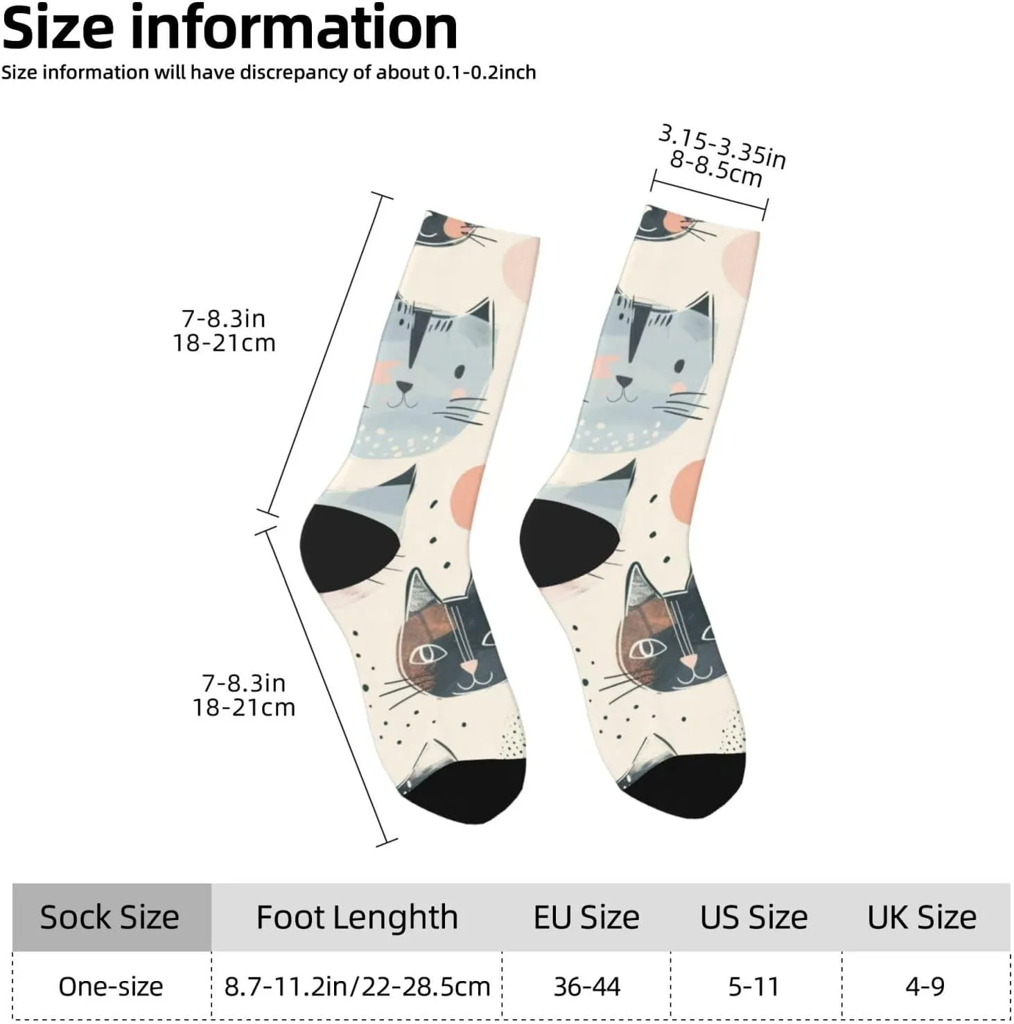 Casual Crew Socks for Men Women Funny Novelty Fun Dress Socks, Cat Pattern Pet