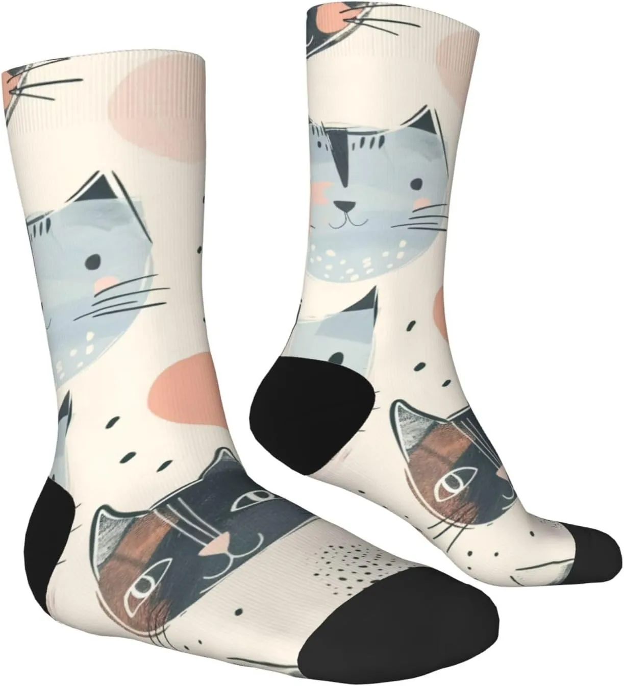 Casual Crew Socks for Men Women Funny Novelty Fun Dress Socks, Cat Pattern Pet