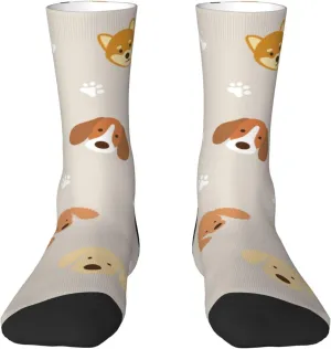 Casual Crew Socks for Men Women Funny Novelty Fun Dress Socks, Dog Pattern Footprint Bone