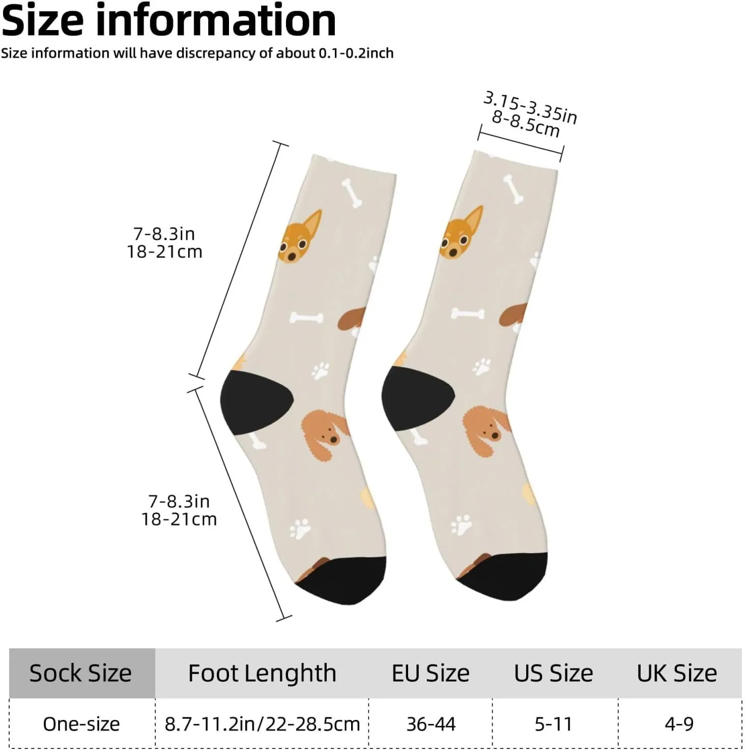Casual Crew Socks for Men Women Funny Novelty Fun Dress Socks, Dog Pattern Footprint Bone