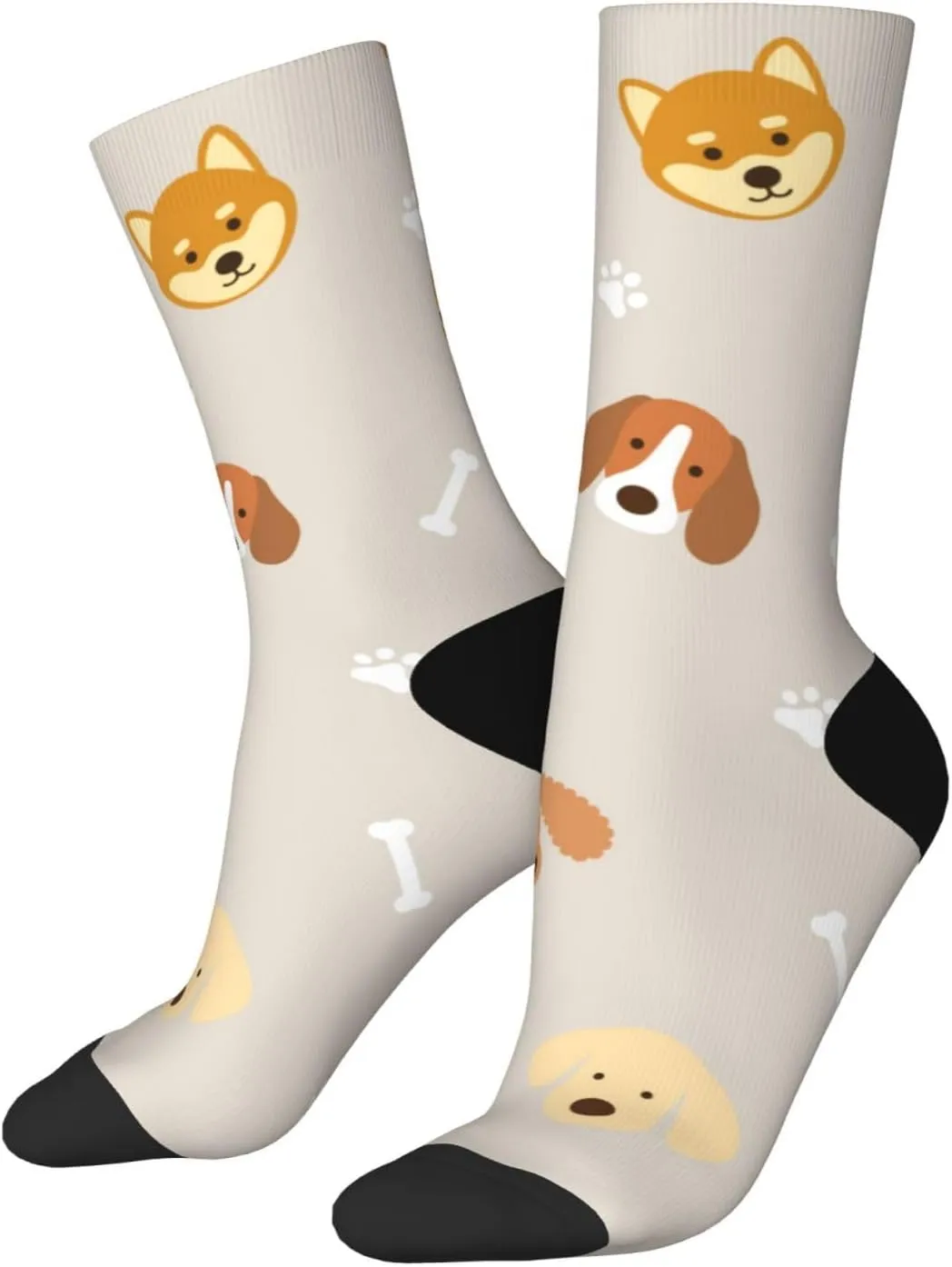 Casual Crew Socks for Men Women Funny Novelty Fun Dress Socks, Dog Pattern Footprint Bone