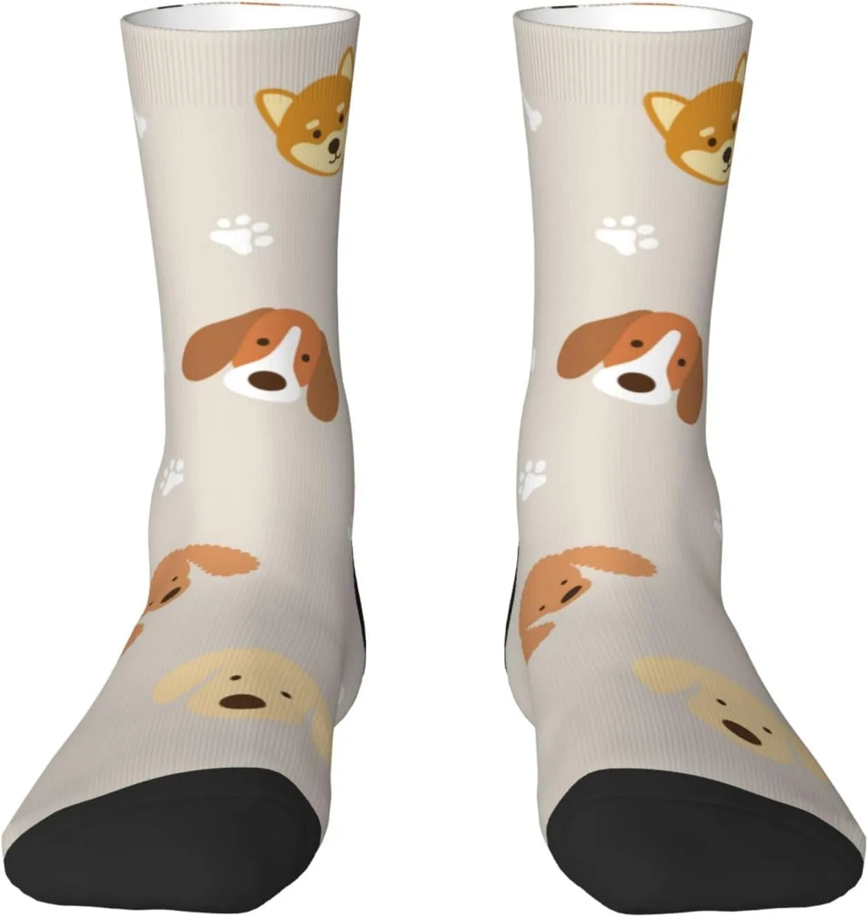 Casual Crew Socks for Men Women Funny Novelty Fun Dress Socks, Dog Pattern Footprint Bone