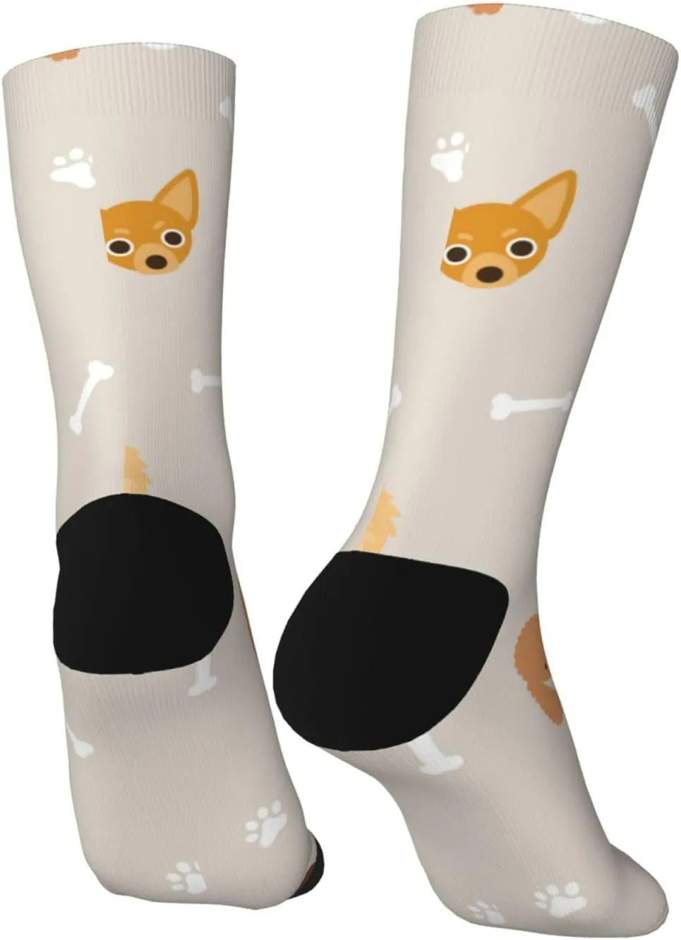 Casual Crew Socks for Men Women Funny Novelty Fun Dress Socks, Dog Pattern Footprint Bone
