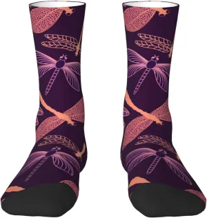 Casual Crew Socks for Men Women Funny Novelty Fun Dress Socks, Dragonfly Pattern