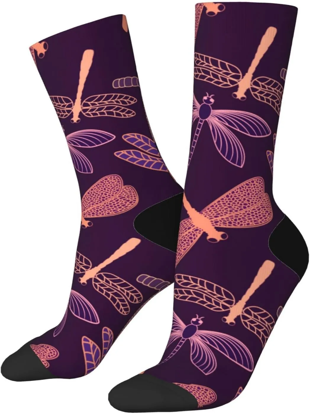 Casual Crew Socks for Men Women Funny Novelty Fun Dress Socks, Dragonfly Pattern