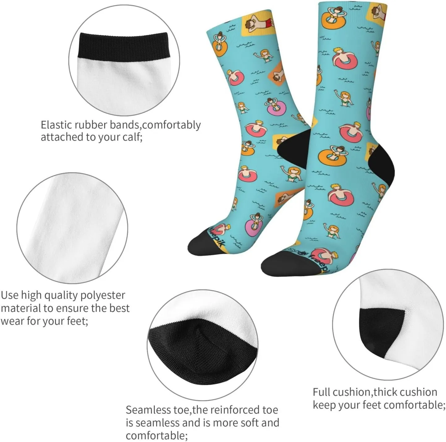Casual Crew Socks for Men Women Funny Novelty Fun Dress Socks, People Beach Pattern Summer