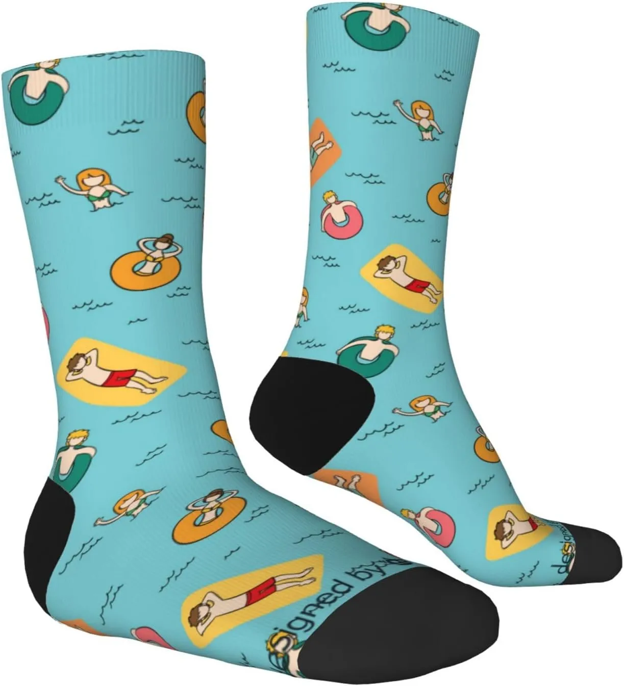 Casual Crew Socks for Men Women Funny Novelty Fun Dress Socks, People Beach Pattern Summer