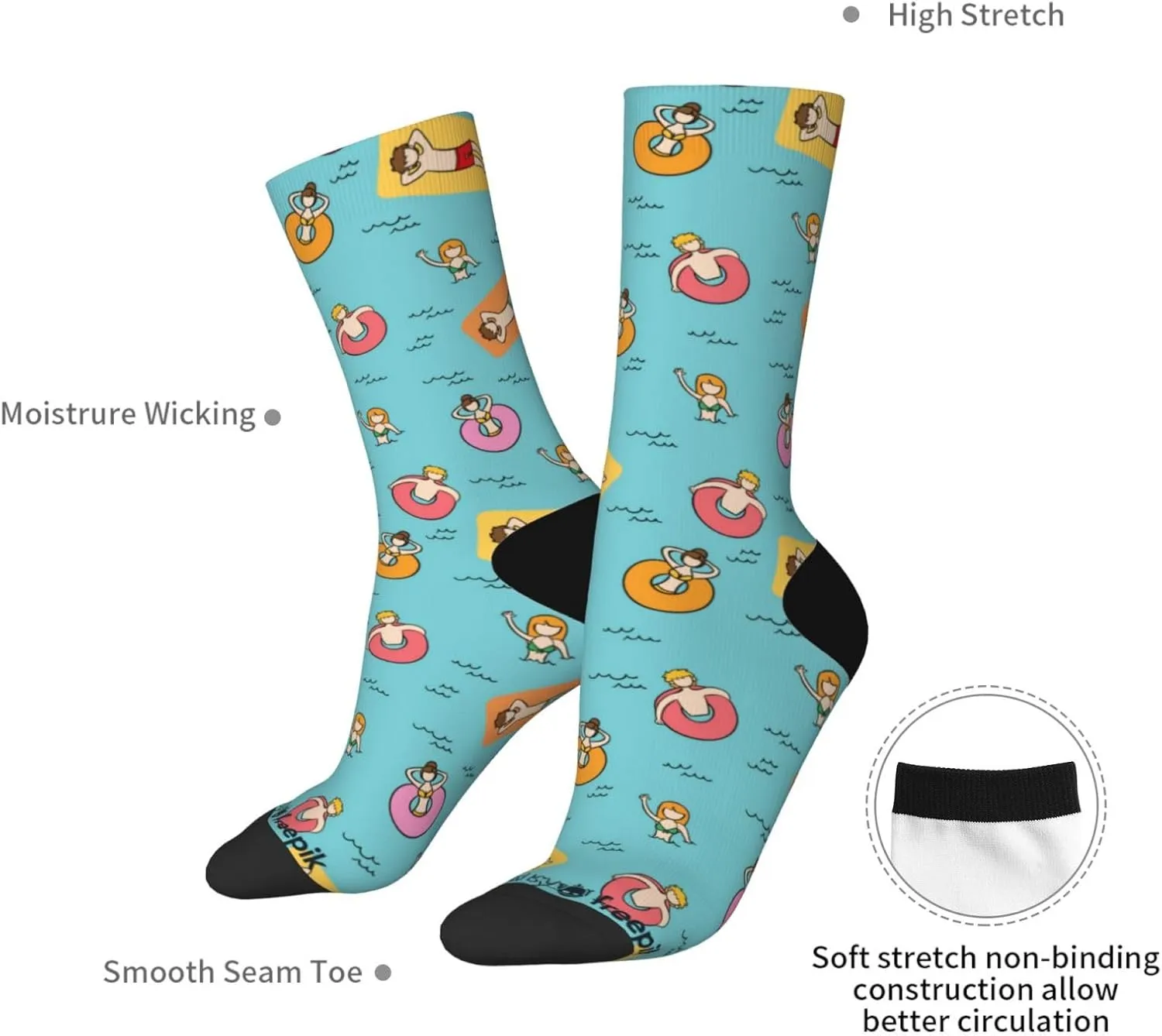 Casual Crew Socks for Men Women Funny Novelty Fun Dress Socks, People Beach Pattern Summer
