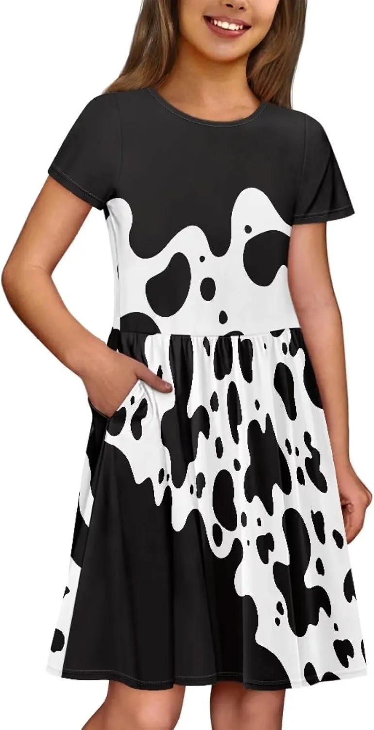 Casual Short Sleeve Dresses for Teen Girls Cute Skater Dresses Summer Outfits for 3-14 Years Old