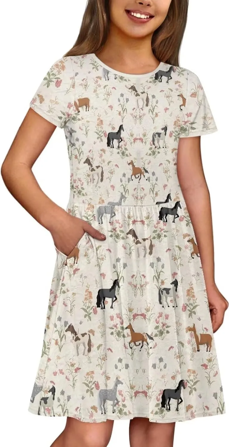 Casual Short Sleeve Dresses for Teen Girls Cute Skater Dresses Summer Outfits for 3-14 Years Old