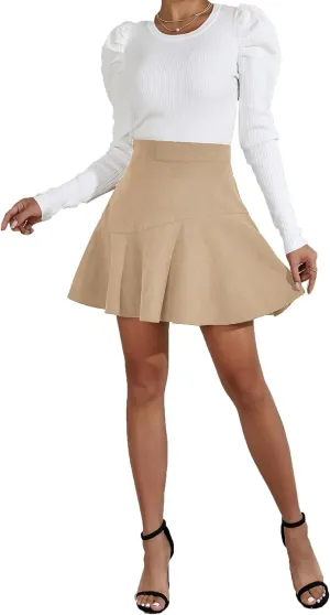CASURESS Women's Corduroy Pleated Mini Skirt High Waist Skater A Line Short Skirts for Fall Winter Spring