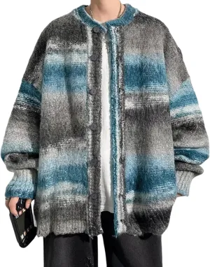 CHARTOU Men's Slouchy Oversized Cardigan Sweater Long Sleeve Button Down Knit Sweater Loose Color Block Top