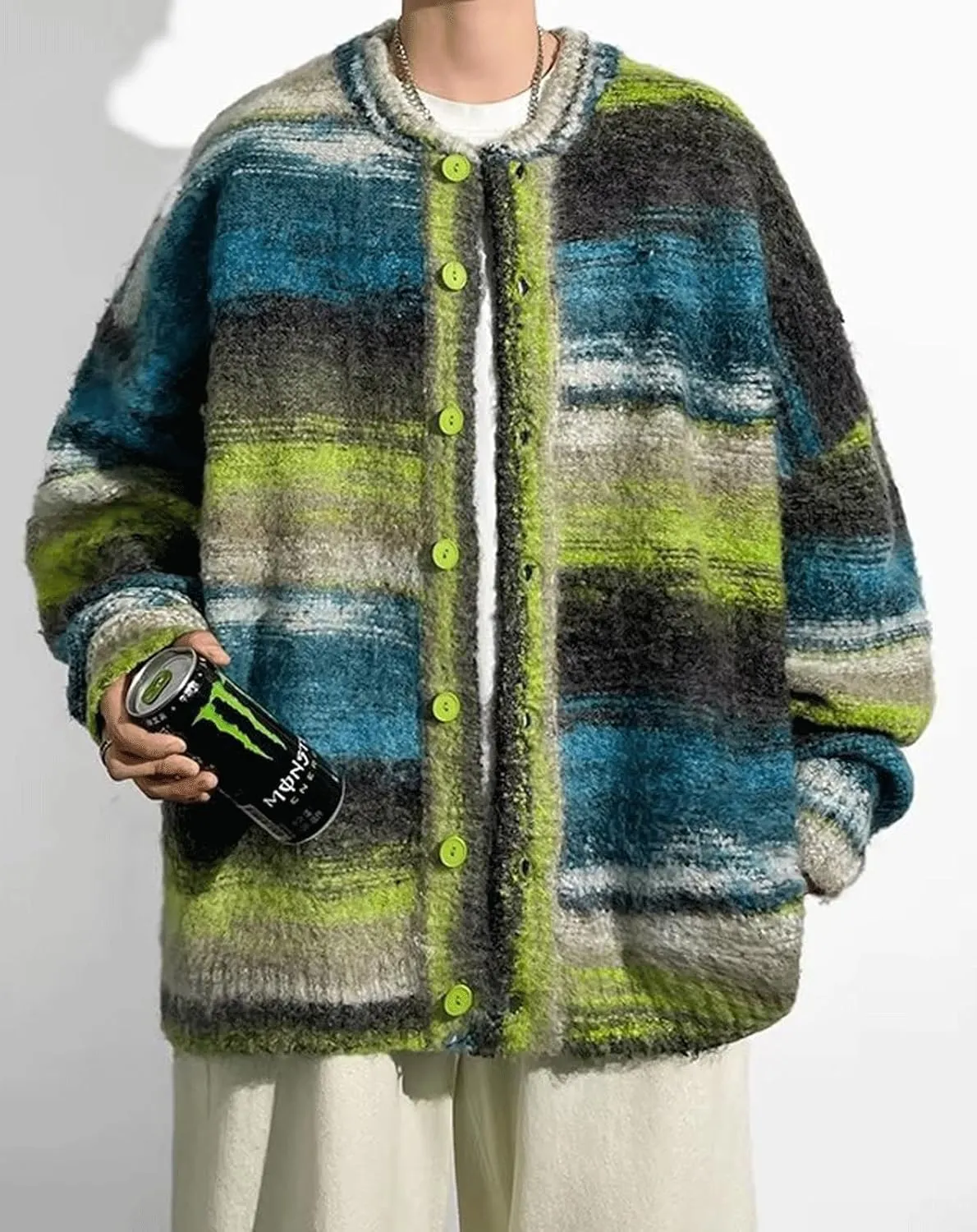 CHARTOU Men's Slouchy Oversized Cardigan Sweater Long Sleeve Button Down Knit Sweater Loose Color Block Top
