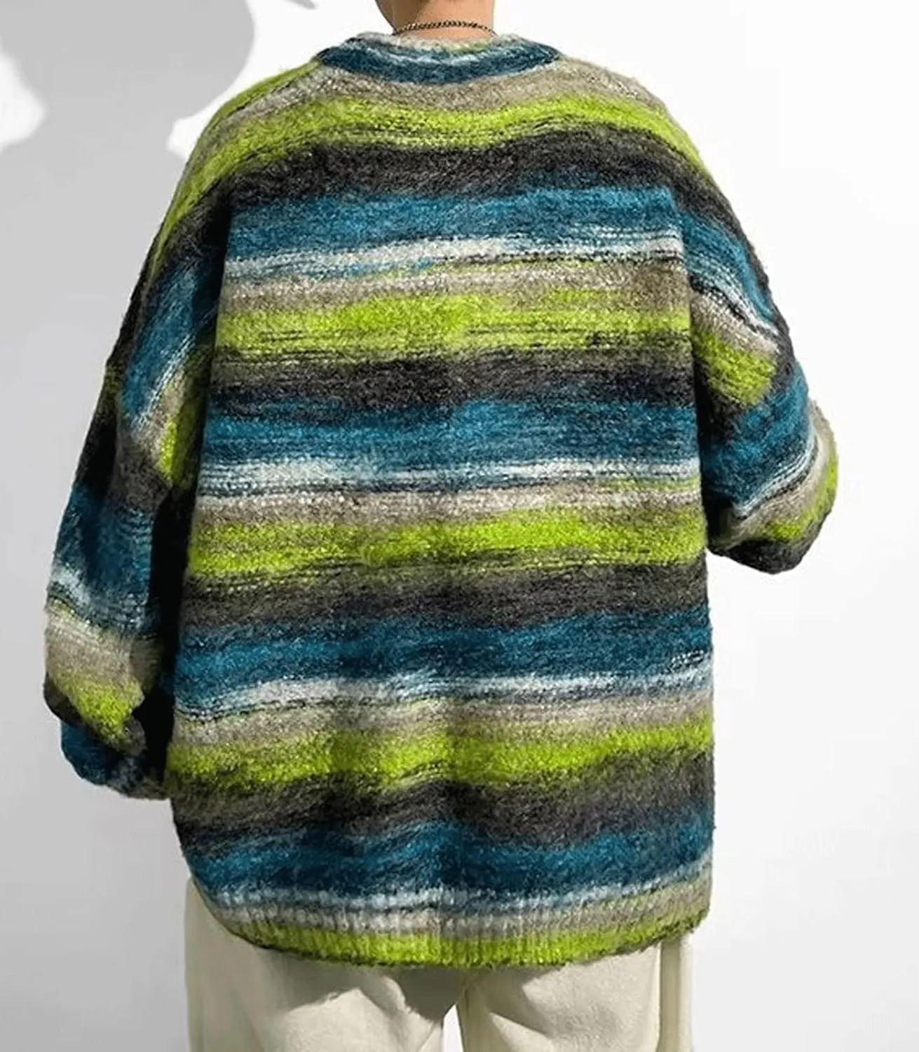 CHARTOU Men's Slouchy Oversized Cardigan Sweater Long Sleeve Button Down Knit Sweater Loose Color Block Top